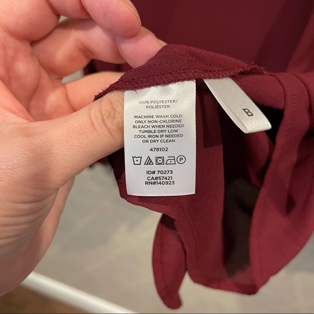 Loft Pleated Cuff Button Down Blouse Maroon - image 7